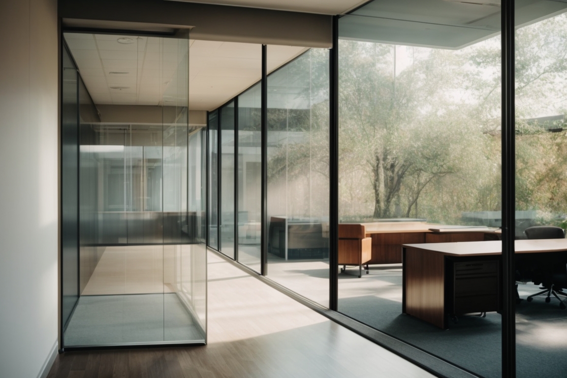 Office interior with opaque privacy window film Aurora