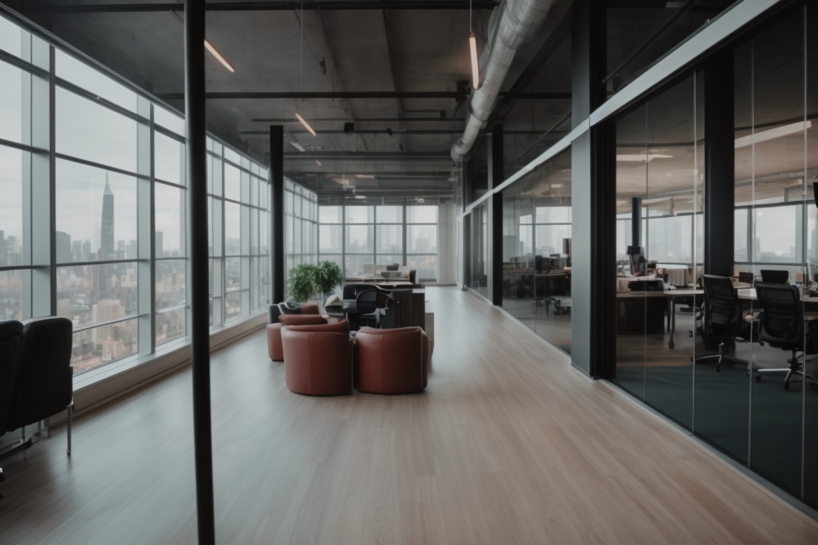 Interior of a modern office in Jersey City with opaque window films
